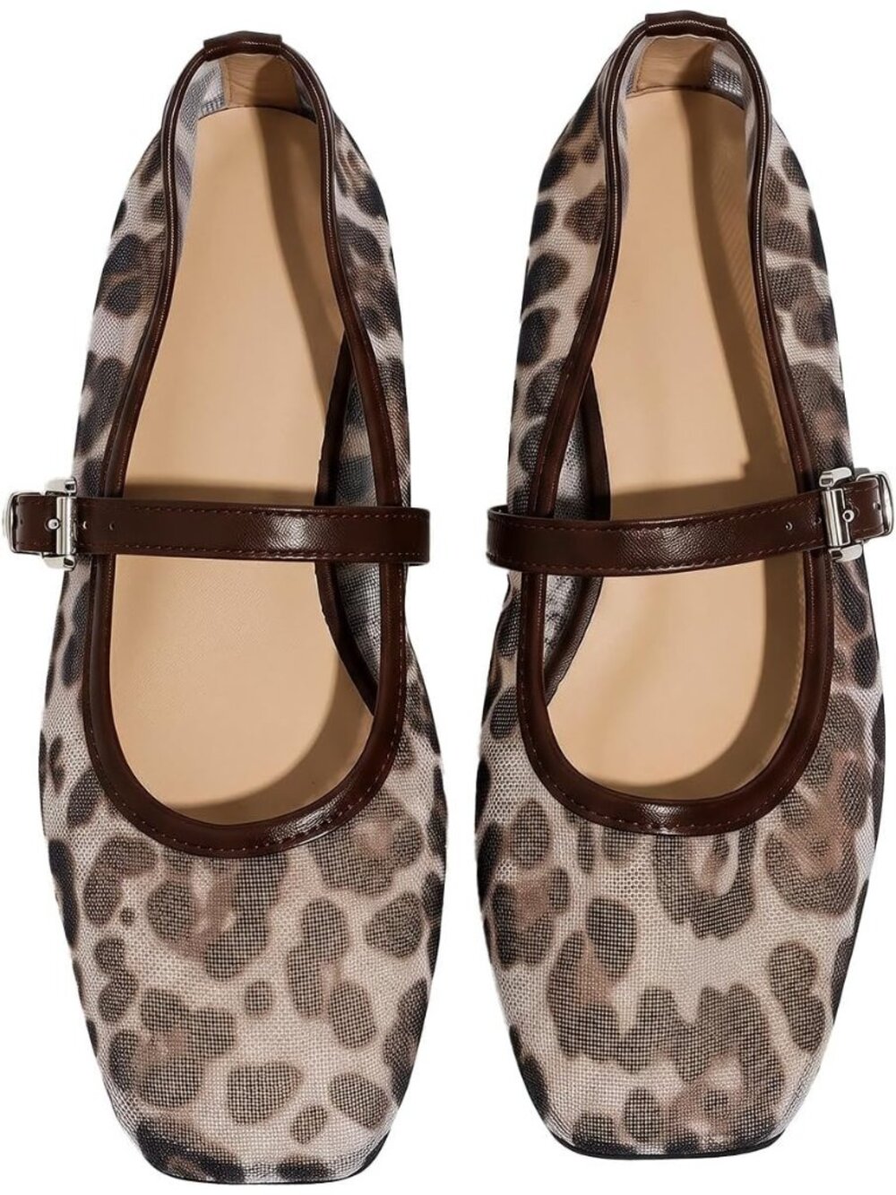 🆕Women's Leopard 1 Mesh Mary Jane Ballet Flats Square Toe Dressy Casual Shoes